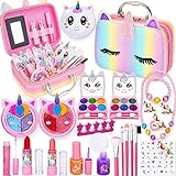 Lubibi 25 Pcs Unicorn Washable Makeup Set for Children Lipstick Nail Polish Real Safety Tested Cosmetics Kit Toy Birthday Christmas Gift and for Girls 456789 10