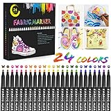 Gifort 24 Colours Fabric Pens, Non-erasable, Permanent and Washable Fine Point Fabric Markers Pens