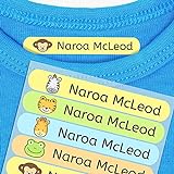 50 Etiquetas termoadhesivas personalizadas para marcar la ropa de los niños. Pegatinas para planchar, resistentes a lavadora y secadora. Tamaño 6 x 1 cm. (Animales)