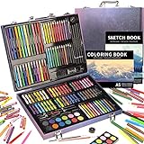 KINSPORY otroški kovček za barve, 150-delni kompleti za risanje, otroške barve, otroške vodene barve, risalni svinčniki, okolju prijazna škatla za papir