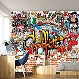 murimage Papel Pintado Grafiti 366 x 254 cm Incluyendo Pegamento Hip Hop Cuarto de los Niños Graffiti Art Grunge Arcoiris Colorido Fotomurales