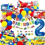 iZoeL ການຕົບແຕ່ງວັນເກີດ Foil Balloon Fire Truck Banner HAPPY BIRTHDAY Balloon Garland Children's Birthday Party (2 years old)
