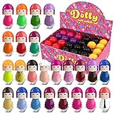 Dolly - Juego de esmaltes de uñas, 24 colores modernos, en forma de muñeca, no tóxica, perfumado con fresa, pelado a base de agua (Set A)