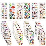Pegatinas para Niños, Leenou 950+ 3D Puffy Sticker Variedad de Pegatinas para Regalos Gratificantes Scrapbooking Que Incluye Animales, Peces, Dinosaurios, Números, Frutas, Aviones y Más (36 Hojas)