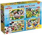 Liscianigiochi Puzzle para niños, 4 puzles de 48 piezas 2 en 1, Doble Cara con reverso para colorear - Disney Mickey Mouse 86610