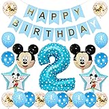 Mickey Globos, Decoración de Globo Azul de 2er Cumpleaños, Mickey Themed Party Decorations Supplies 2rd Birthday Decoracion Cumpleaños 2 Año Bebe Niño