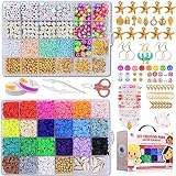 VESLUI 7014 Beads for Making Bracelets - Polymer Clay Beads, Letters, Gold Accessories and More - Bracelet Making Kit Ideal for Crafts and Creative Toys for Boys and Girls