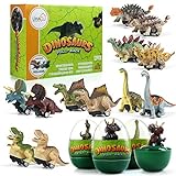 LIHAO 12 Coches Juguetes de Dinosaurios con Huevos Mini Coche de Carreras Juegos Vehículos Dinosaurios Realistas Juguetes Regalo para Niños 3 4 5 6 Años