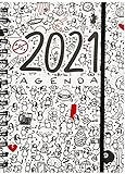 MIQUELRIUS - Agenda 2021 T-Diary - Español, Día página, Tamaño 155 x 213 mm (~A5), Papel 90g, Cubierta Rígida Cartón Forrado, Color blanco, Busca y encuentra
