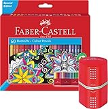 Faber-Castell 'Castell' kreyon koulè, bwat katon 60 kreyon, 1 Spitzer + 60 Stifte