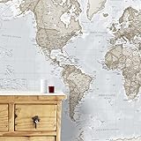 Mural gegant del mapa del món – Mega-mapa del món – tons neutres – 232 x 158