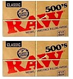 2 paquetes Papel RAW 500's de 78 mm (Total del pack 1000 hojas) + Mechero electrónico MAXIM