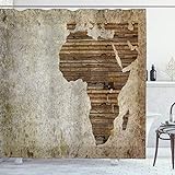 ABAKUHAUS Africano Cortina de Baño, Tablón de Madera Mapa, Material Resistente al Agua Durable Estampa Digital, 175 x 200 cm, Tan Umber y Brown