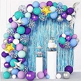 BALLOBOO Kit de globos Fiesta Sirenas (116 globos + accesorios) | 2 colas de Sirenas de 45 cm, 2 cortinas | Cumpleaños, Fiestas Infantiles, Aniversarios
