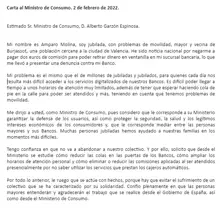 Lettre d'Amparo Molina au ministre Garzón