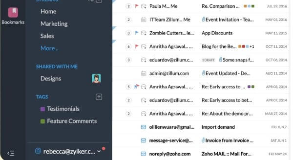Zoho Mail ressemble à Gmail