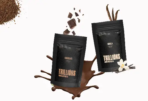 Proteína en polvo de chocolate y vainilla distribuida por la marca española Trillions.