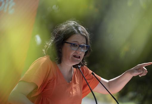 Imagen de la vicepresidenta de la Generalitat, Mónica Oltra, durante un acto de Compromís este sábado en Valencia