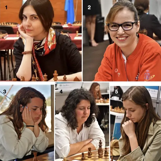 Ana Matnadze, Sabrina Vega, Marta García, Mónica Calzetta i María Eizaguerri, integrants de la selecció espanyola a Chennai