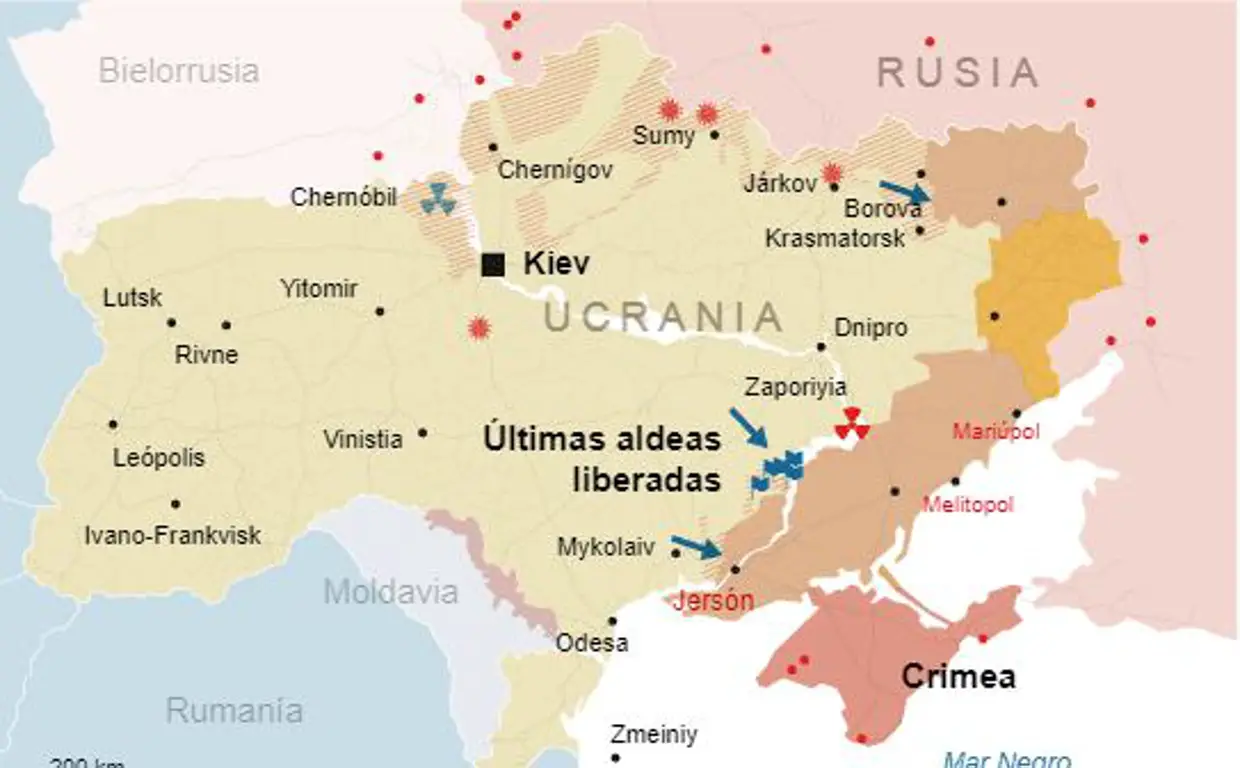 आज युक्रेनमधील युद्धाचा नकाशा: सात महिन्यांनंतर युक्रेनच्या सीमांचा हा रशियन आहे